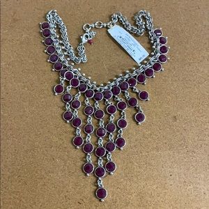 Lucky Brand Silver-Tone Ruby Bib Necklace